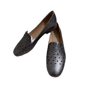 Naturalizer Emiline Leather Loafer 7.5 Metallic Silver Black beaded studded